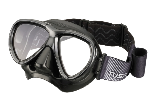 TUSA Intega Mask – Premium Low-Profile Scuba Diving Mask with Freedom Technology Fabric Strap Black / Black