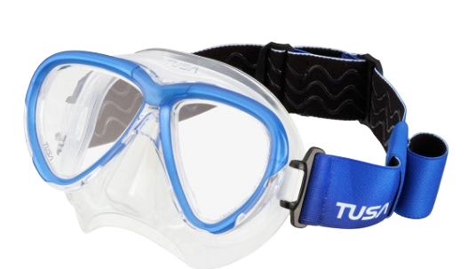 TUSA Intega Mask – Premium Low-Profile Scuba Diving Mask with Freedom Technology - Fabric Strap Fishtail Blue