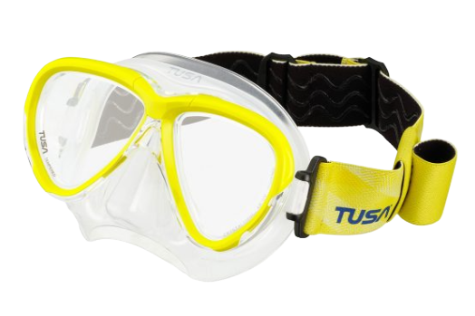 TUSA Intega Mask – Premium Low-Profile Scuba Diving Mask with Freedom Technology Fabric Strap Flash Yellow
