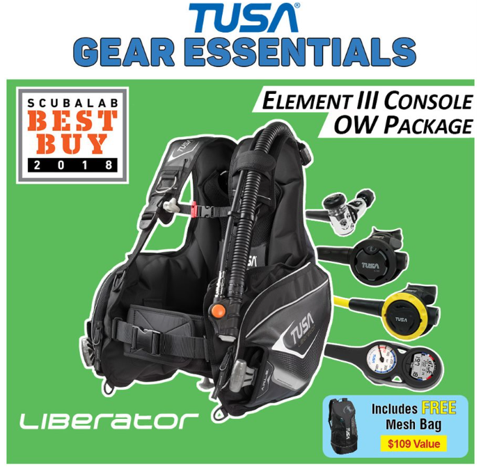 TUSA Liberator Open Water Gear Package – Liberator BCD, RS-790 Regulator, Element III Console & Mesh Backpack