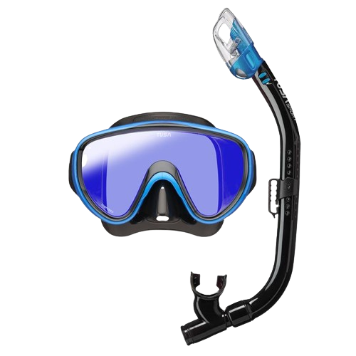 TUSA Adult Mask & Snorkel Combo – Premium Snorkeling Set with Eco Packaging Fish Tail Blue